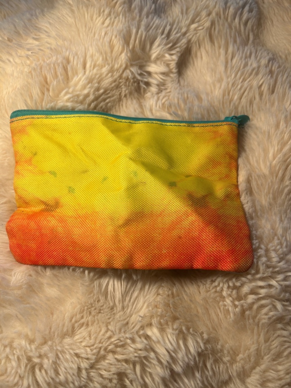 ipsy Yellow & Pink Tie-Dye Canvas Zip Pouch with Teal Zipper